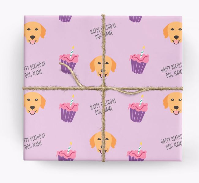 Personalized 'Happy Birthday' Cupcake Wrapping Paper with {breedFullName} Icons